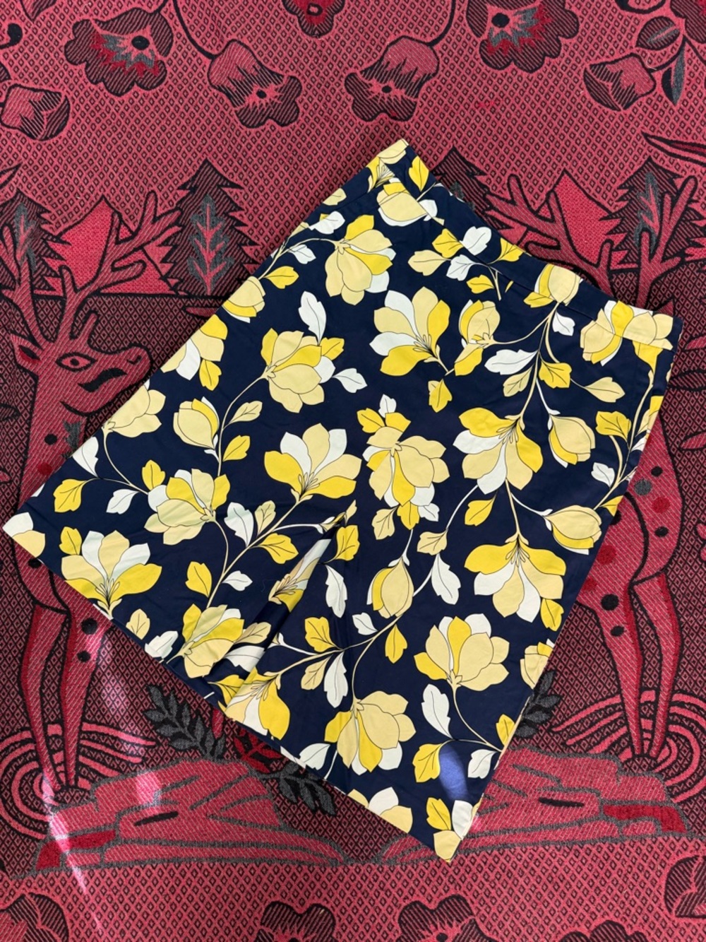 Talbots Navy Blue and Yellow Floral Skirt